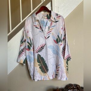 Tropical Print Button-Up Shirt  Cynthi Rowley 
100% Linen Boho Chick